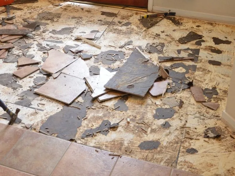 floor tiles broken being removed